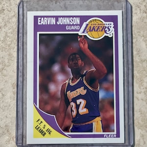 Carte de basket-ball NBA Fleer #77 Magic Johnson Lakers 1989