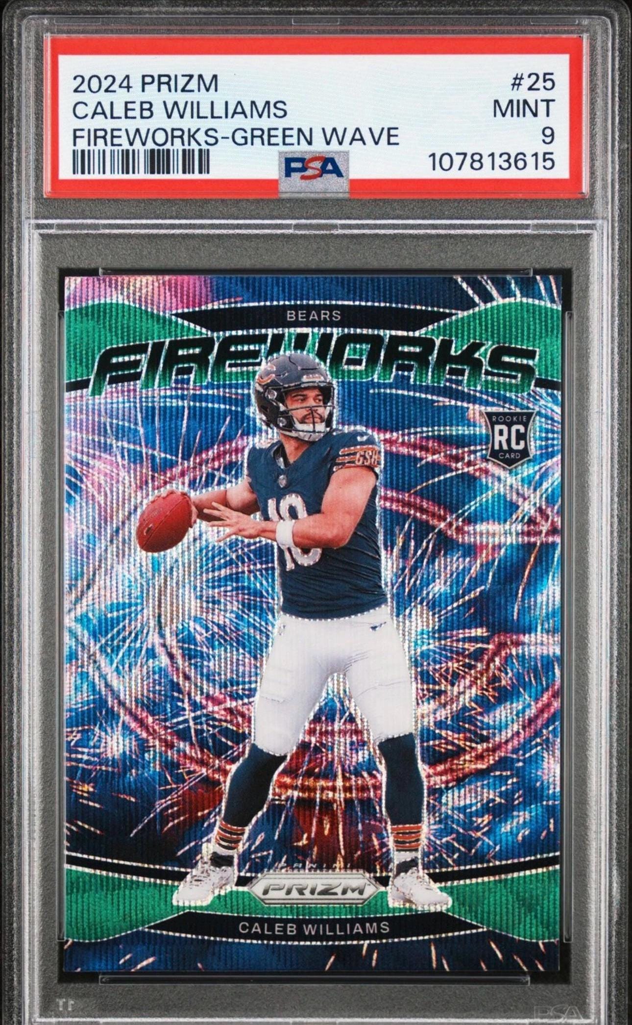 2024 Panini Prizm Fireworks Green Wave #25 Caleb Williams