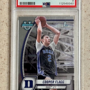 2024-25 Bowman University Chrome 1st Bowman 16 Cooper Flagg PSA 9 Mint Duke Blue Devils Dallas Mavericks Rookie Card RC