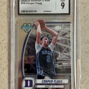 2024-25 Bowman University Chrome 1st Bowman 16 Cooper Flagg CGC 9 Mint Duke Blue Devils Dallas Mavericks Rookie Card RC