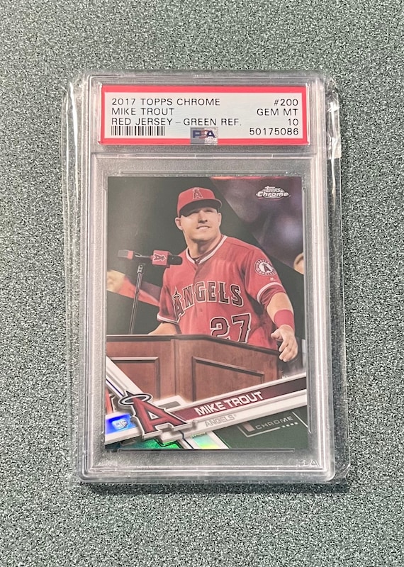 2017 Topps Chrome Mike Trout Red Jersey Green Refractor Angels -  New  Zealand