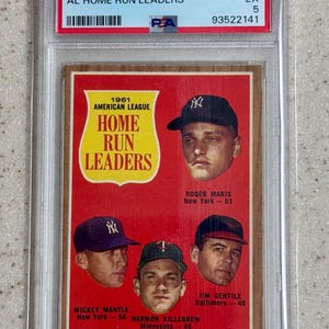 1962 Topps #53 AL Home RunLeaders PSA 5 Mickey Mantle Roger Maris Killebrew