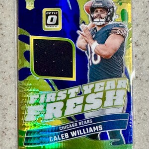 2024 Panini Donruss Optic Caleb Williams Écusson recrue fraîche première année #FYF-CWS Carte relique Rookie RC Chicago Bears