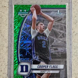 2024-25 Bowman U Chrome Cooper Flagg Green Shimmer Refractor 1st Bowman #16 Rookie Card RC Duke Blue Devils Dallas Mavericks #1 Overall