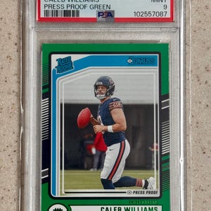 Panini Donruss Caleb Williams 2024, Green PressProof, Classificação Rookie RC PSA, Cartão de Rookie 9 Mint RC Chicago Bears