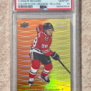Upper Deck Allure Color Flow 2023 Arancione-Giallo #CF16 Connor Bedard Rookie RC PSA 10 Gem Mint Chicago Blackhawks