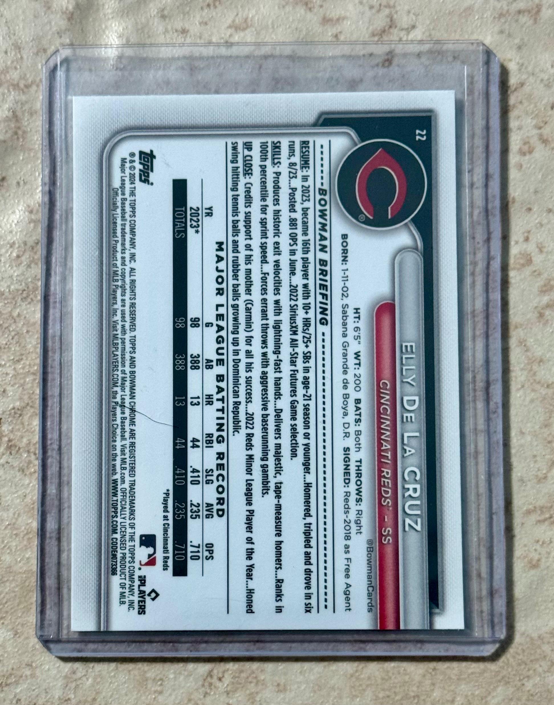 2024 Bowman Elly De La Cruz Rookie Refractor Silver Holo SP Insert - Cincinnati Reds