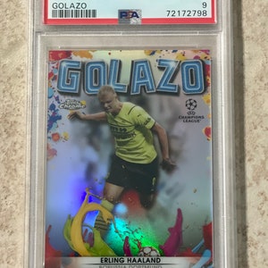 2021-22 Topps Chrome Campeões da UEFA Golazo Erling Hala e PSA 9 Mint