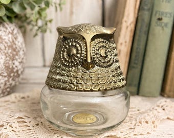 Vintage Avon Owl Jar – Raining Violets Cologne Gelée – Gold Owl Vanity Decor – 1970s Avon Collectible Bottle