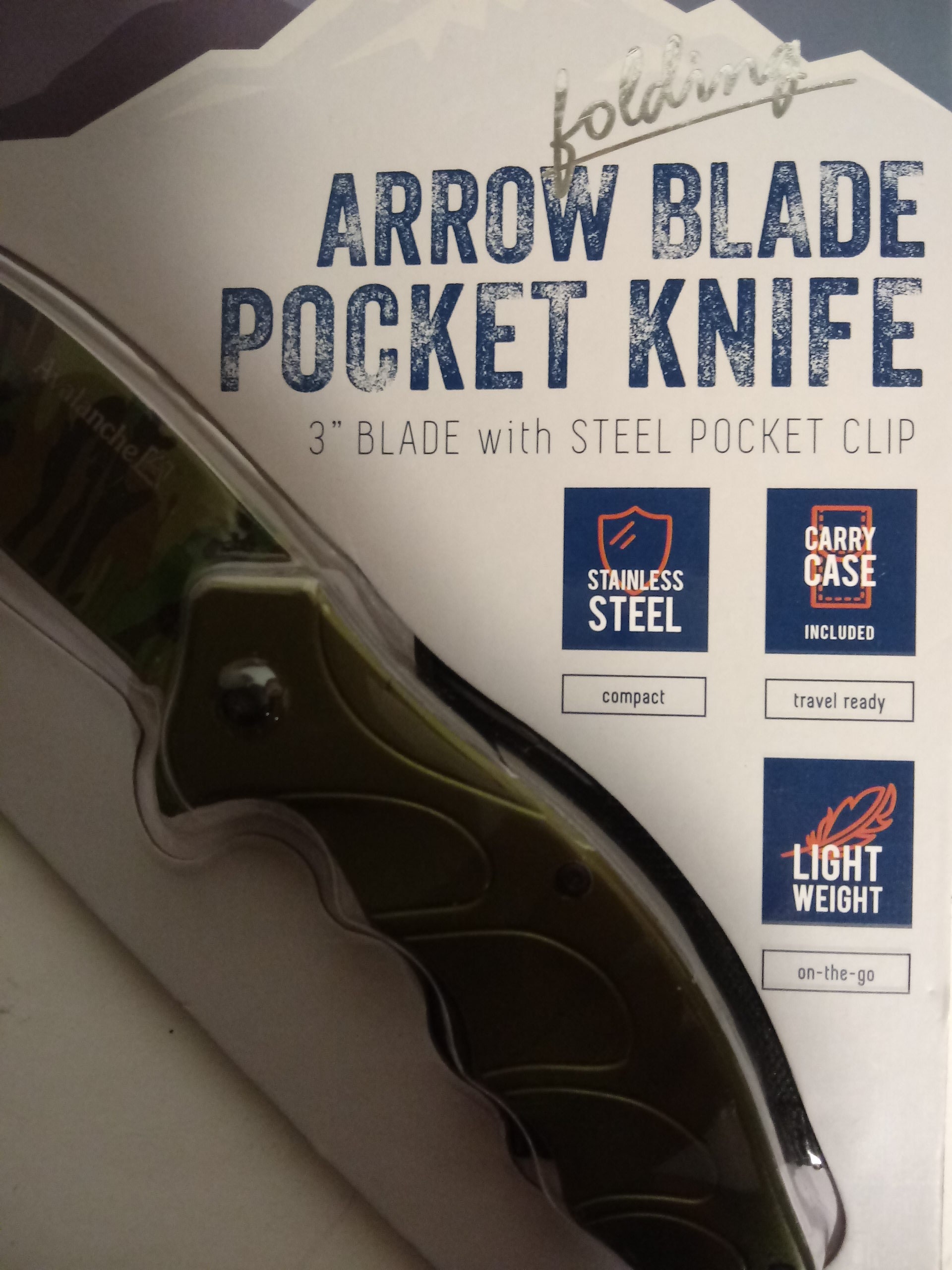 Avalanche Camo Arrow Blade Folding Knife With Pocket Etsy