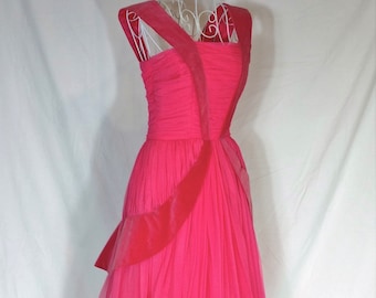 1950s pink prom gown/ party dress Vintage with layers of pink: velvet, crinoline, satin, and tulle XS perfect for dancing
