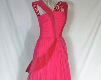 50er Jahre rosa Kleid / Partykleid Vintage mit Schichten rosa: Samt, Crinoline, Satin und Tüll XS perfekt zum Tanzen