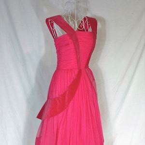 1950s pink prom gown/ party dress Vintage with layers of pink: velvet, crinoline, satin, and tulle XS perfect for dancing