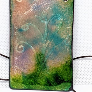 Enameled Pendant with Etched Abstract Flower Design