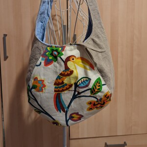 Toucan Bird Hobo Bag made of Linen and Cotton Canvas