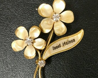Vintage souvenir broche van Mainau-Duitsland-moeder van parelmoer Strass floral pin