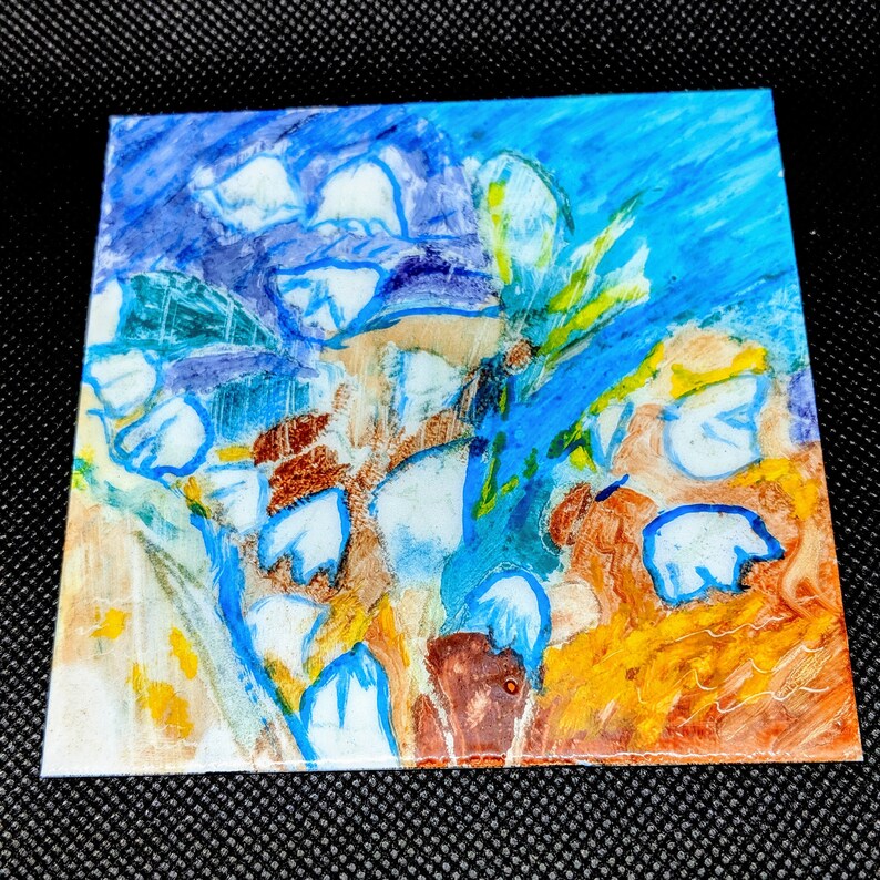 Original Abstract Flower Vitreous Enamel Painting 4 X Etsy