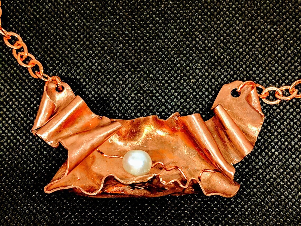 Handcrafted Copper and Pearl Necklace One of a Kind Organic Etsy