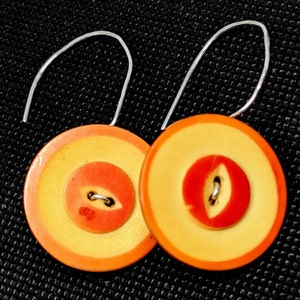 Art Deco Button Earrings, Repurposed Upcycled Buttons on Sterling Silver
