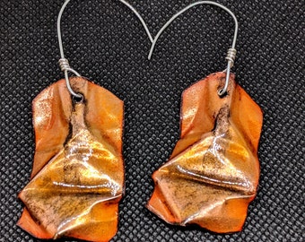 Sculptural Pale Orange & Black Enamel Earrings