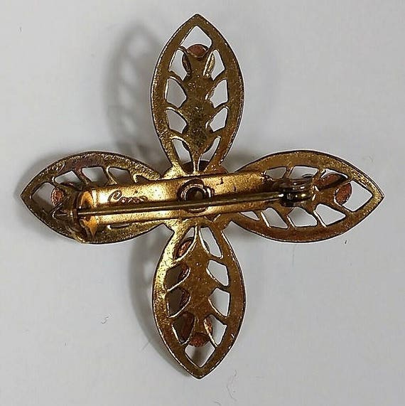 Coro art deco flower brooch with rhinestones and … - image 3