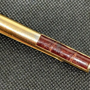 Vintage Dark Leather Gold tone Tie Bar by Swank, Mid-century Brown Alligator Slide Style Tie Clip