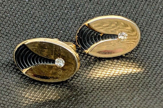 1940s Anson Modernist Black & Gold tone Cufflinks… - image 2