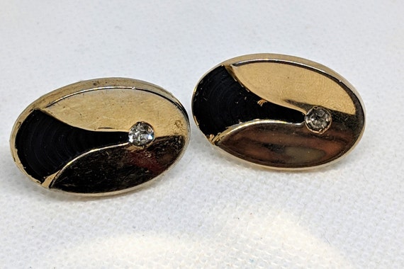 1940s Anson Modernist Black & Gold tone Cufflinks… - image 4