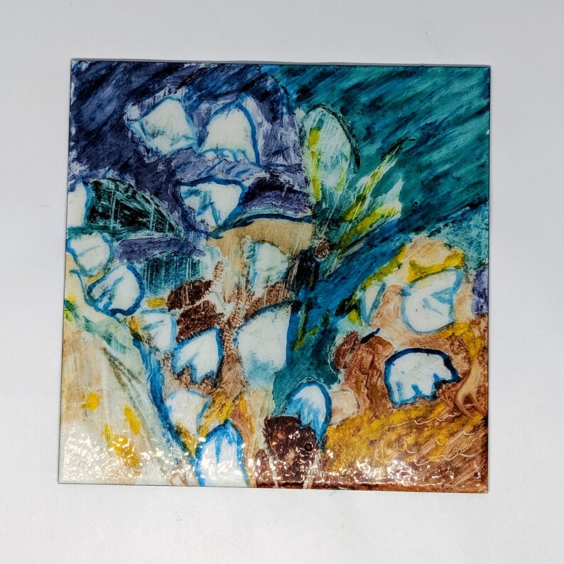 Original Abstract Flower Vitreous Enamel Painting 4 X Etsy