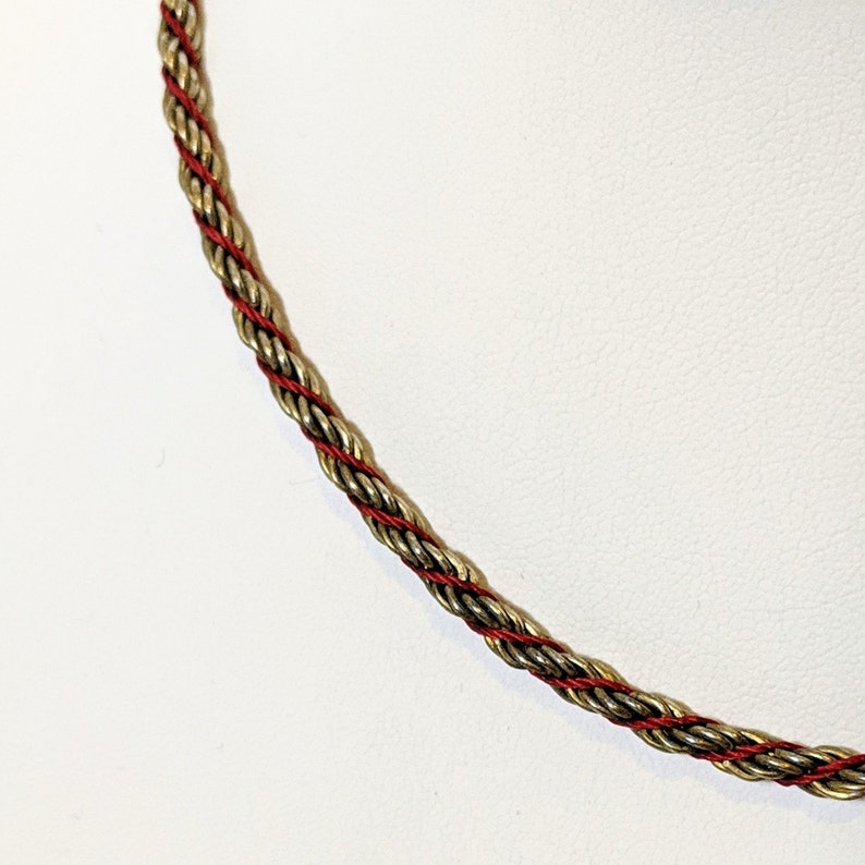 Vintage Rope Necklace Silver tone /& Red Twist Minimalist Chain 17.5 Long