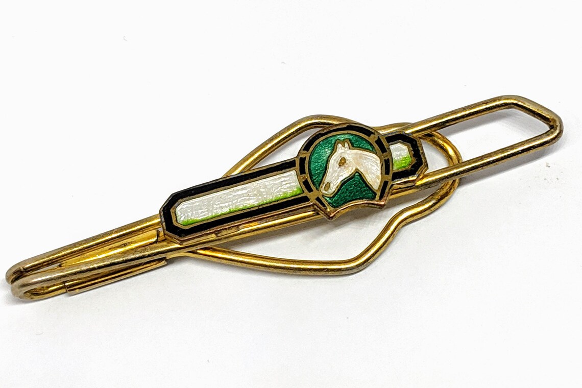 1930s Vintage Tie Bar With Enameled Horse and Horseshoe Etsy