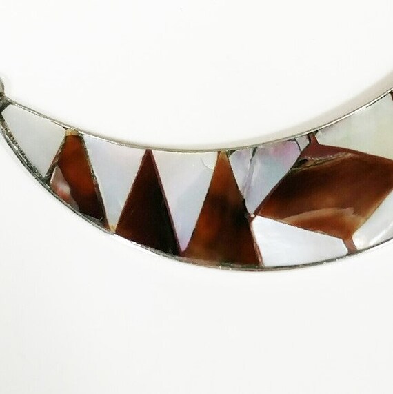 Vintage Mother of Pearl Inlay Necklace Brown and … - image 8