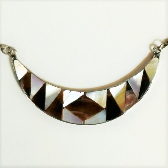 Vintage Mother of Pearl Inlay Necklace Brown and … - image 3