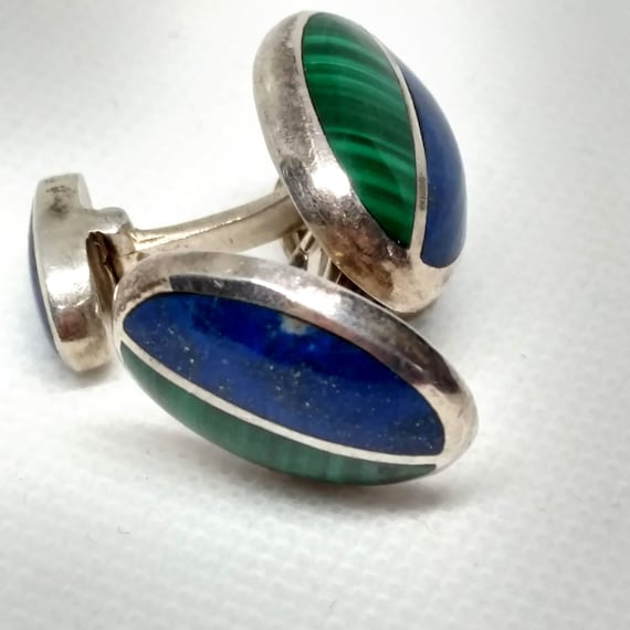 Malachite, Lapis Lazuli, Sterling Silver Cufflink… - image 2