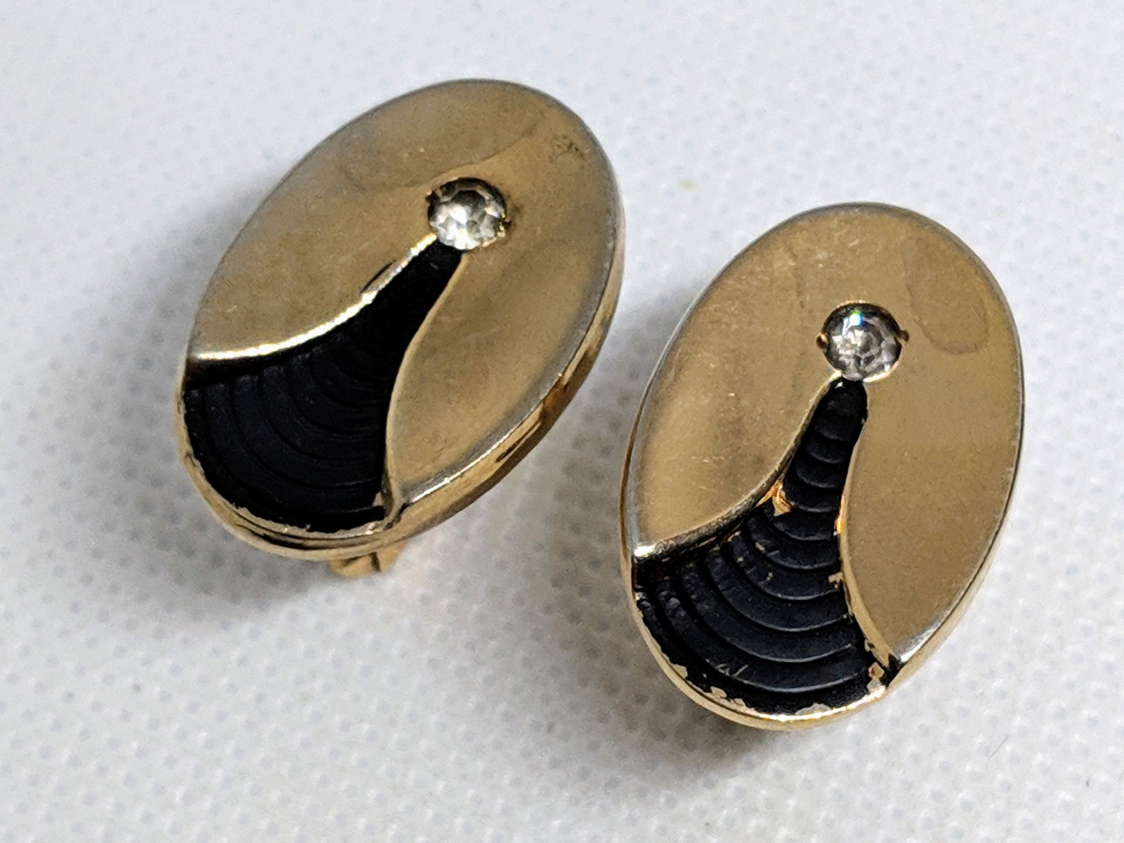 Boutons De Manchette Anson Dorés Avec Cabochon Noir - Occasion Pour Homme