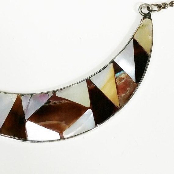 Vintage Mother of Pearl Inlay Necklace Brown and … - image 7