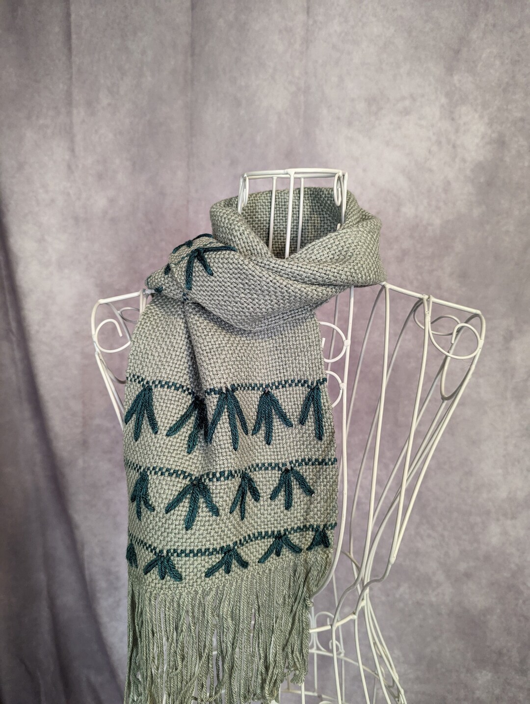 Handwoven Silk Merino Short Scarf in Sage and Spruce Green - Etsy
