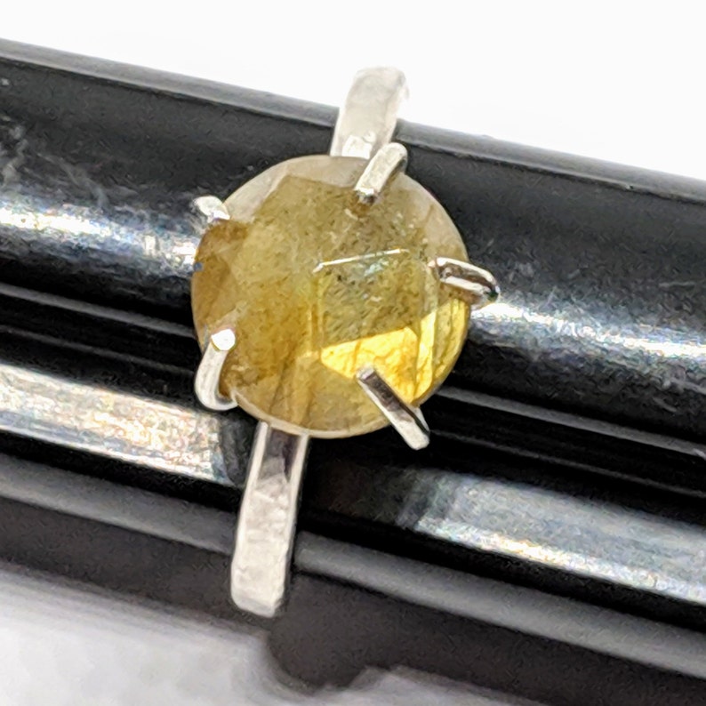 Labradorite and Sterling Silver Ring Size 7.5 Handcrafted Prong Set Gemstone Ring