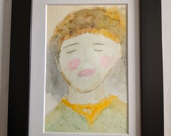 Abstract Watercolor Portrait, Original Painting 4" x 6"