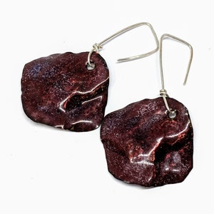 Speckled Plum Enameled Earrings on Sterling Silver Ear Wires, OOAK Handcrafted Dark Purple Dangle Earrings