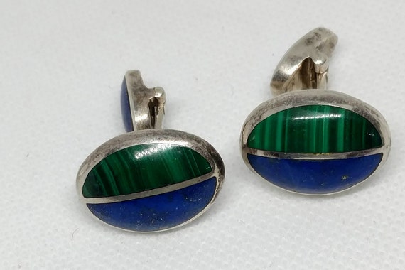 Malachite, Lapis Lazuli, Sterling Silver Cufflink… - image 4