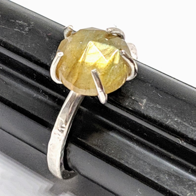 Labradorite and Sterling Silver Ring Size 7.5 Handcrafted Prong Set Gemstone Ring