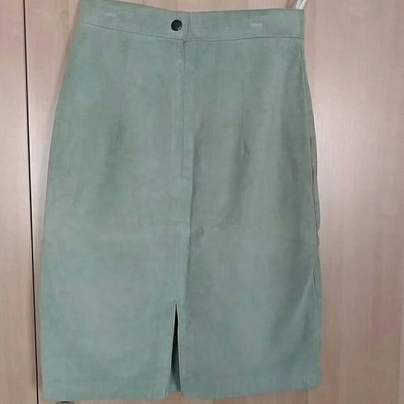 Vintage mint green genuine leather suede skirt, s… - image 2