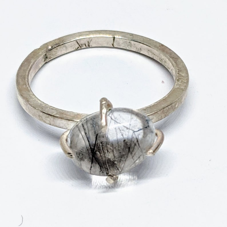 Handcrafted Prong Set Solitaire Rutilated Quartz Sterling Silver Ring Size 7