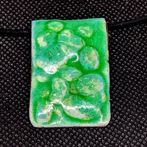 Handcrafted Vitreous Enamel Pendant in Greens, Batik/ Tie Dye like Design, One of a Kind