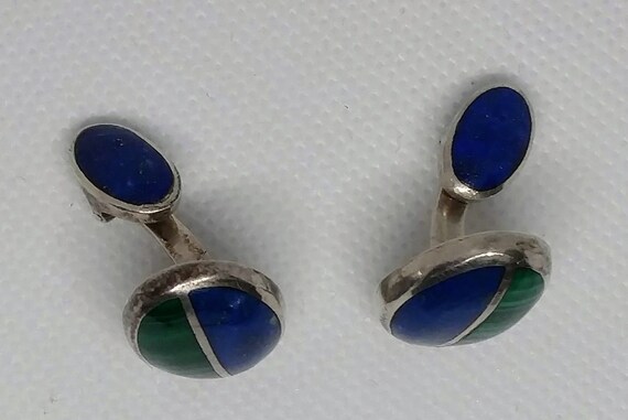 Malachite, Lapis Lazuli, Sterling Silver Cufflink… - image 5