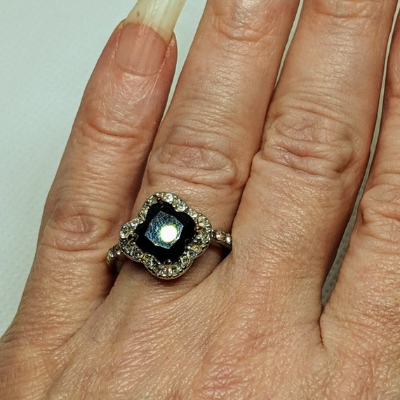 Black and Clear Rhinestone Ring Size 4.75, Vintag… - image 9