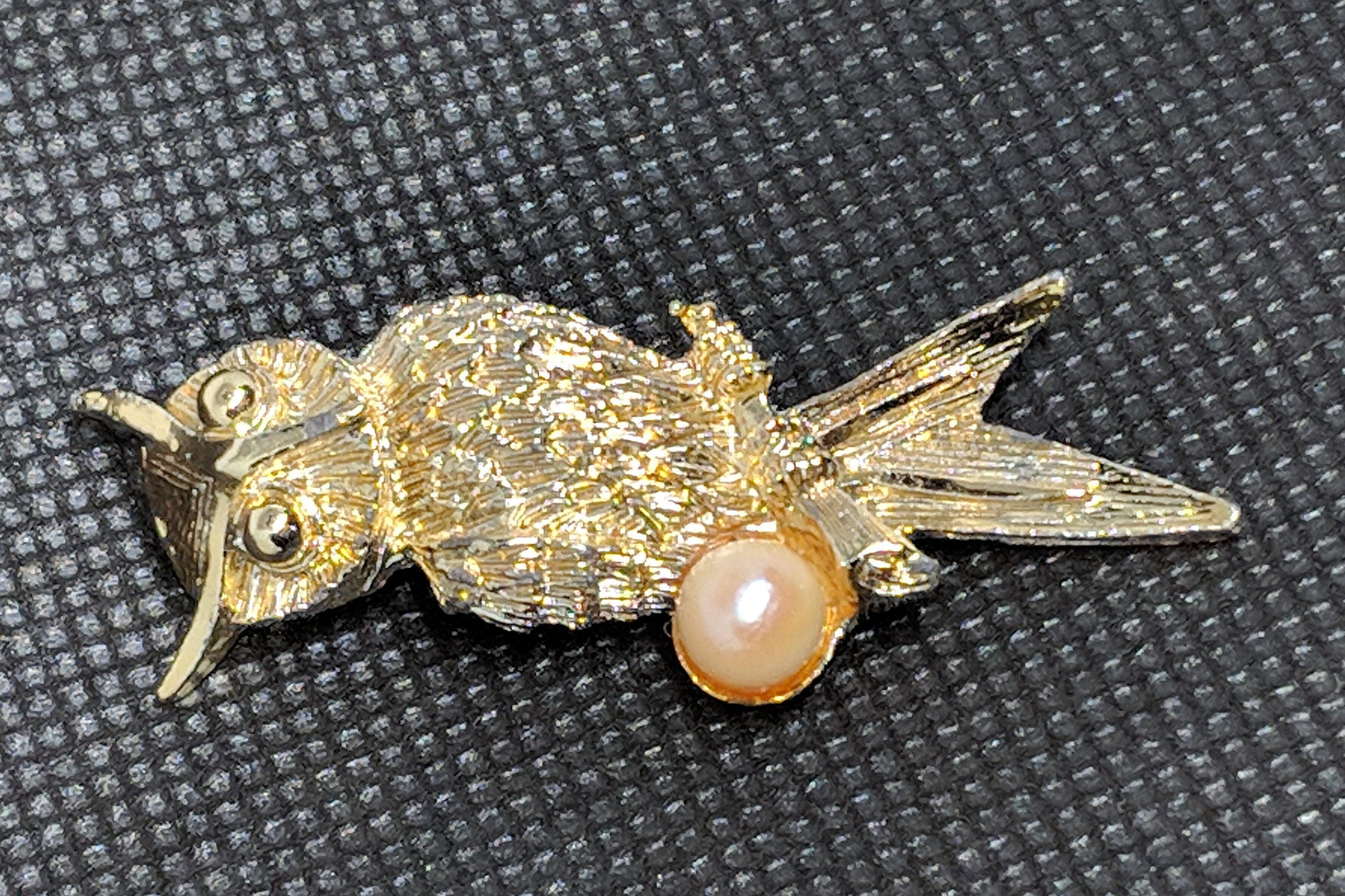 Broche Vintage Hibou Avec Cabochon Doré, Strass Et Perle Goutte D'eau - Ancienne épingle à Bijou