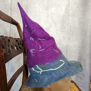 One of a Kind Purple and Blue Felt Wool Witchy Hat