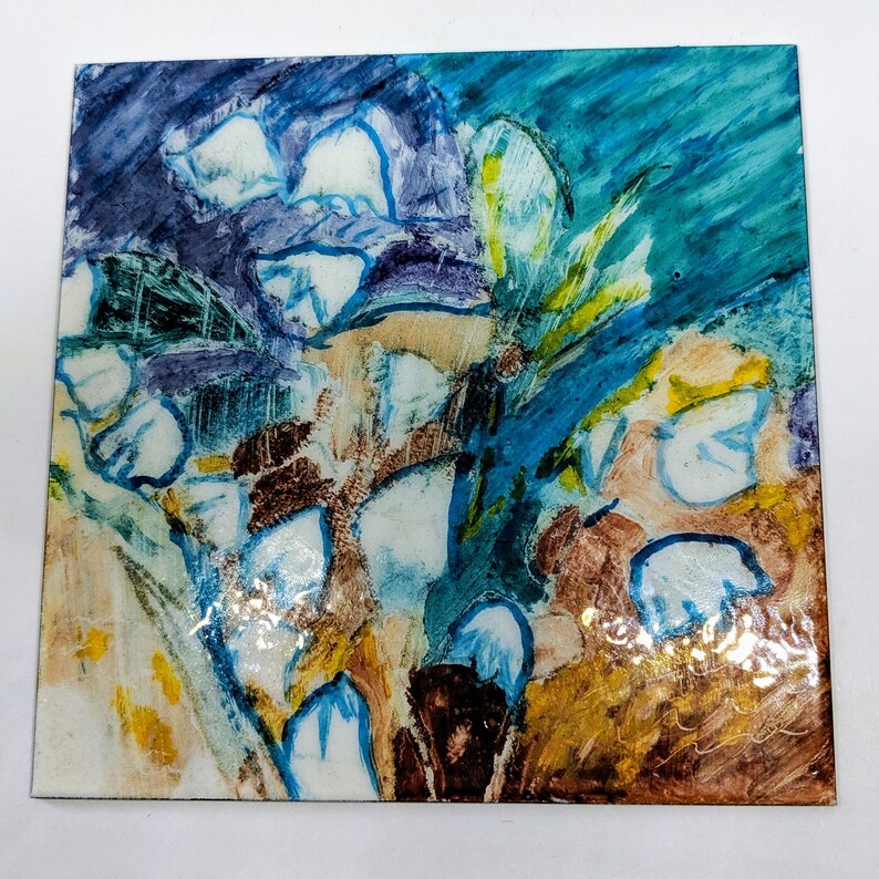 Original Abstract Flower Vitreous Enamel Painting 4 X Etsy